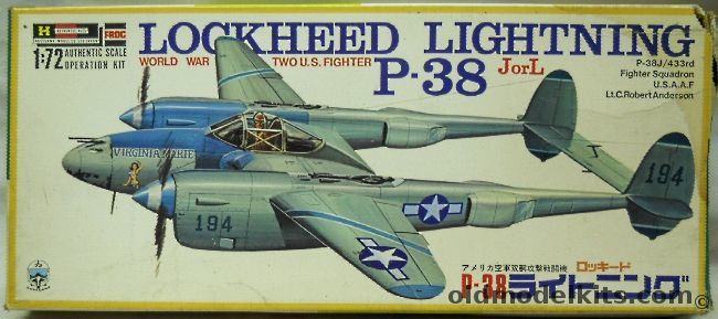 Hasegawa-Frog 1/72 Lockheed P-38 J or L Lightning - USAF (3 Aircraft) or ROC Republic Of China Taiwan, JS-029-250 plastic model kit